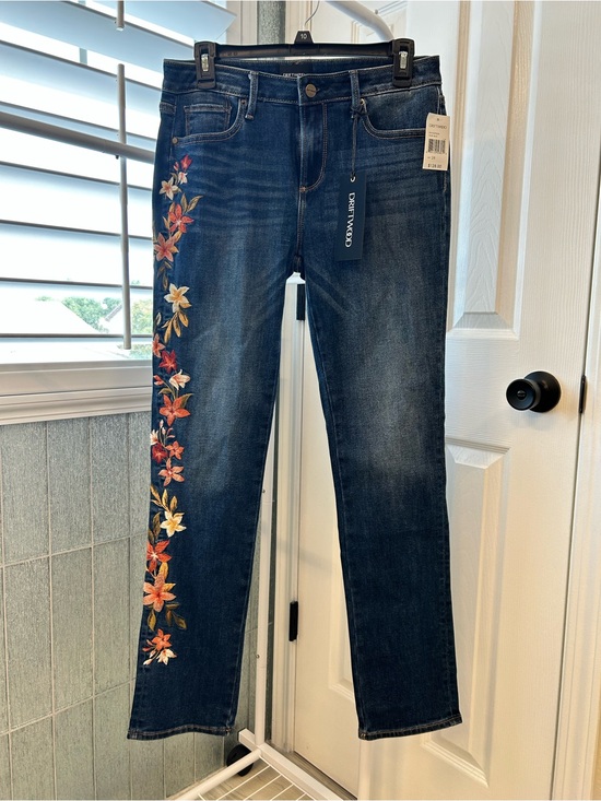 DRIFTWOOD Denim - DRIFTWOOD Dark Wash Straight-Leg Jeans with Floral Side Embroidery